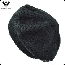 Women Black Acrylic Knit Jacquard Beret